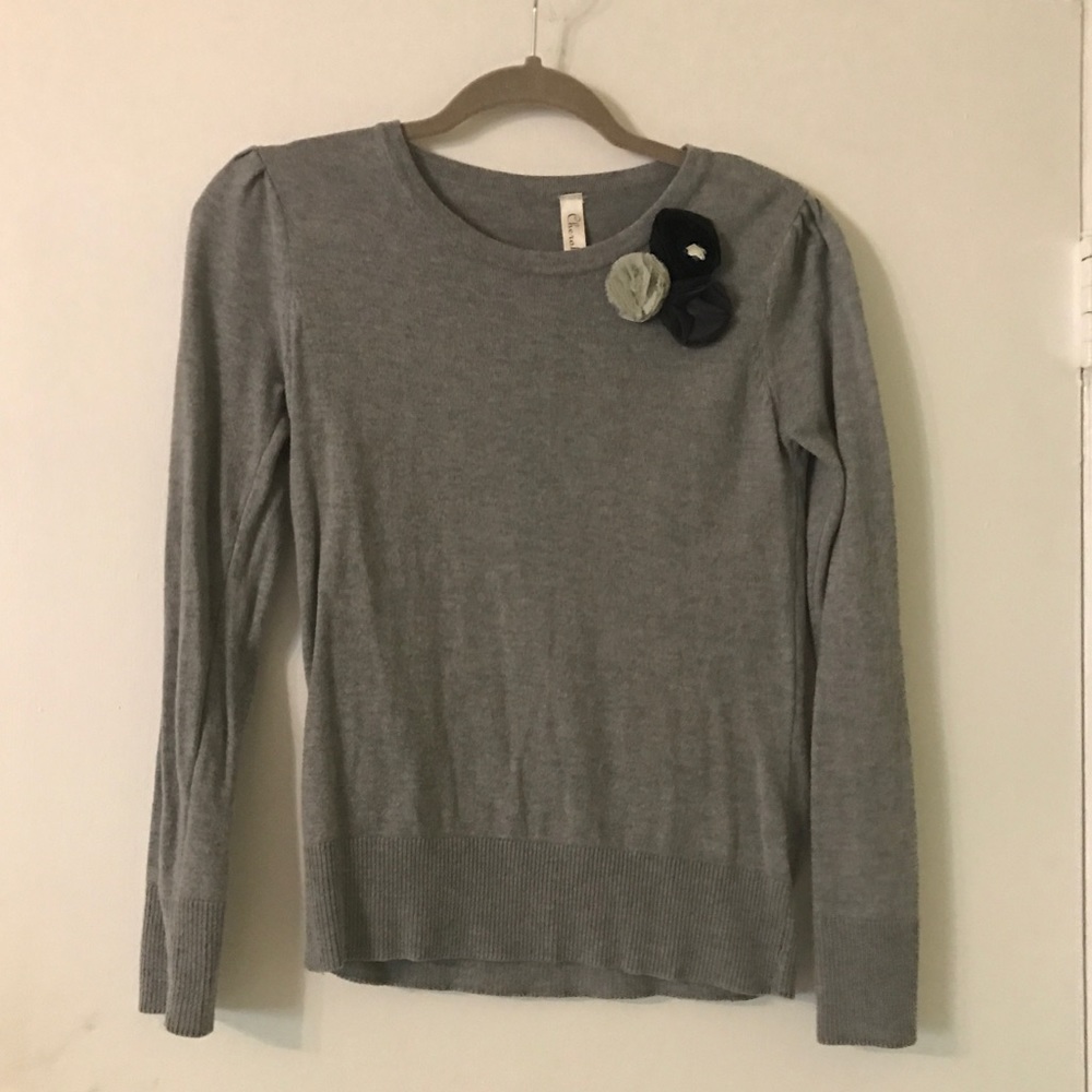 Girls Gray Flower Sweater